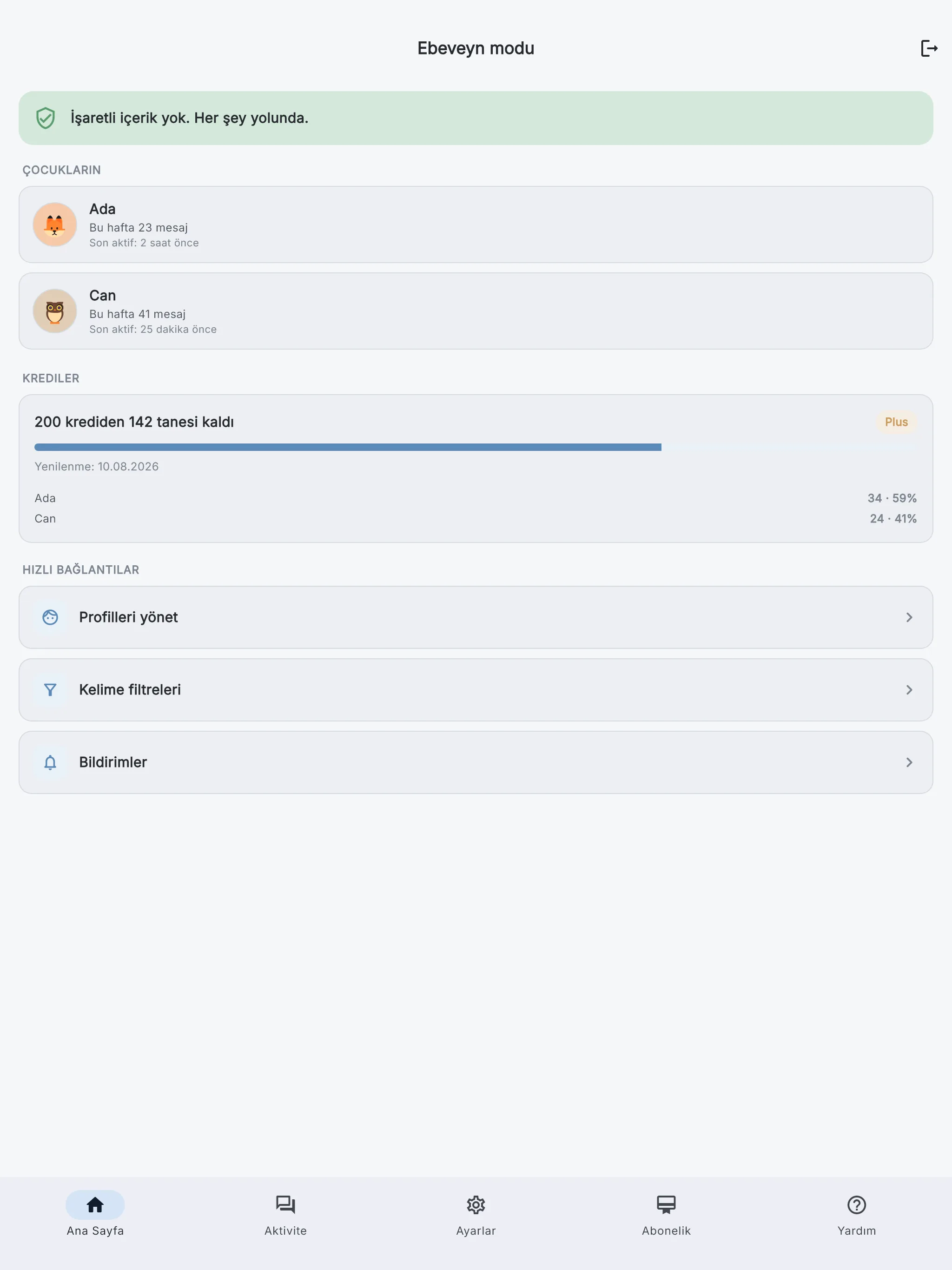iPad üzerinde ebeveyn paneli