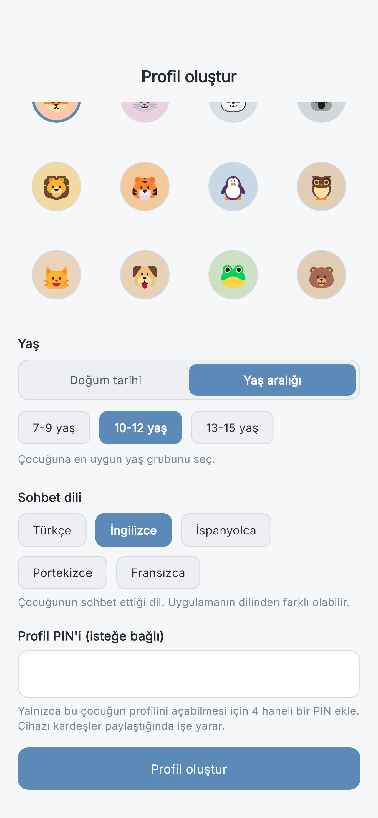 Yaş bandıyla çocuk profili oluşturma