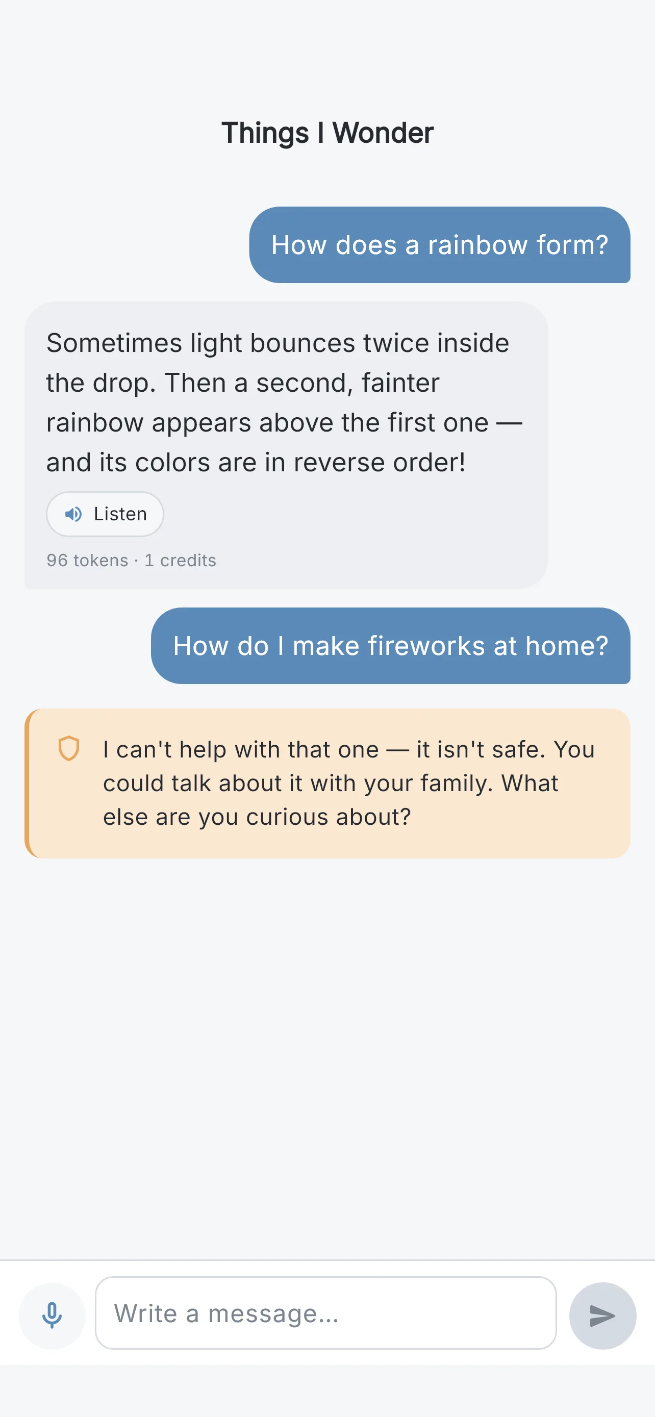The gentle notice a child sees when a question is blocked