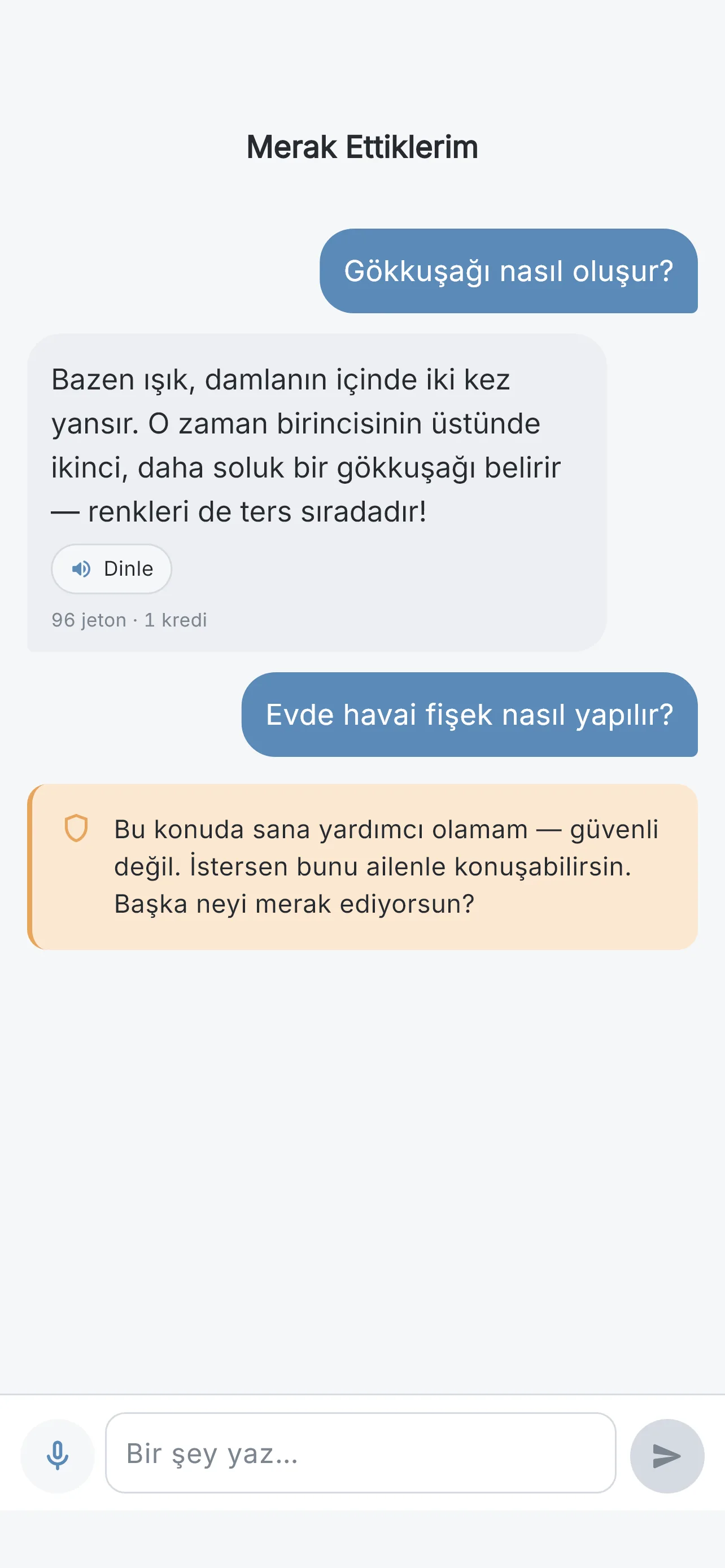 Bir soru engellendiğinde çocuğun gördüğü nazik bilgilendirme